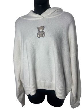 Hollister women’s large cozy popover hoodie teddy bear patch soft